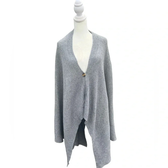 Anthropologie Gray Ribbed Poncho Cape Cardigan - Picture 1 of 6